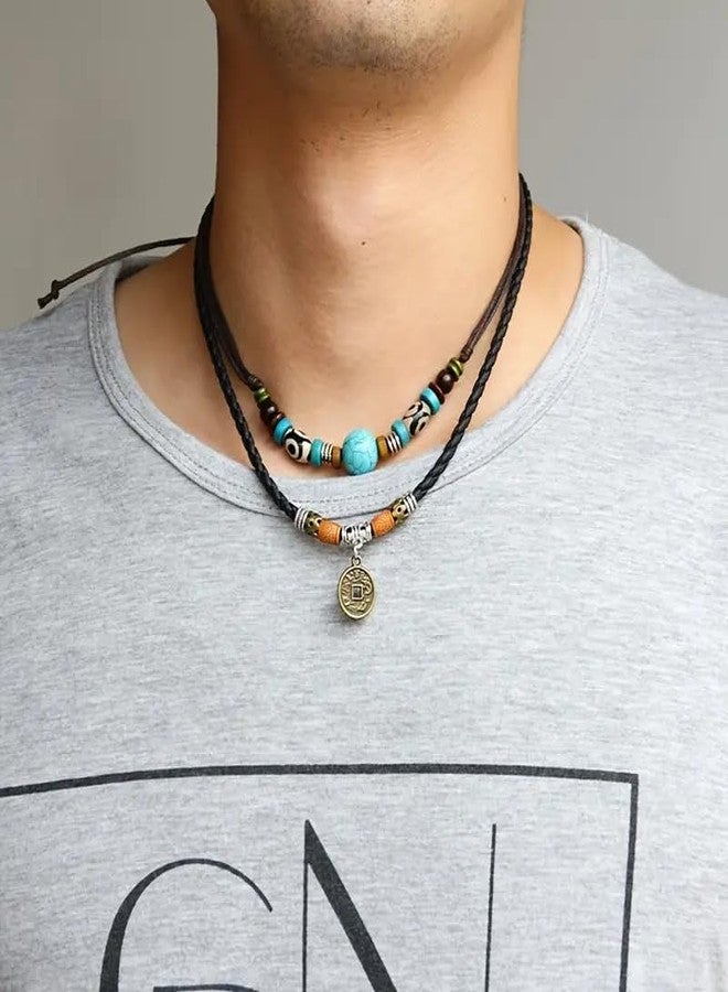 THE MEN THING VINTAGE RETRO COIN - Two-Layered Necklace With Wax Rope And Faux Adjustable Necklace For Men And Boys. - Image 2