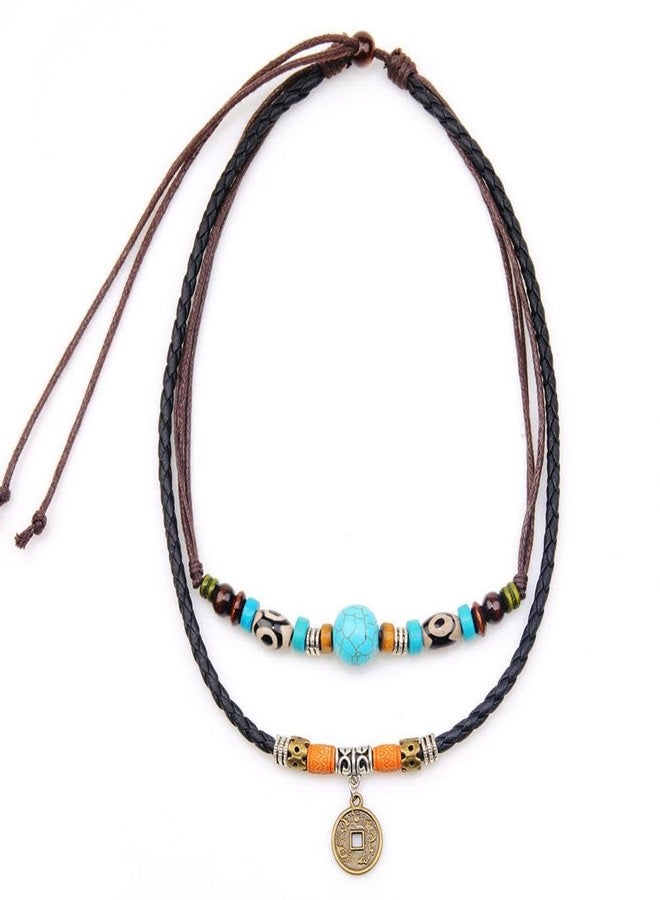 THE MEN THING VINTAGE RETRO COIN - Two-Layered Necklace With Wax Rope And Faux Adjustable Necklace For Men And Boys. - Image 1
