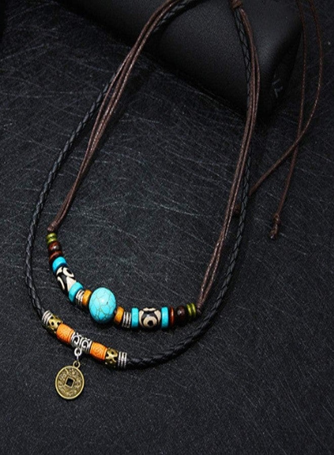 THE MEN THING VINTAGE RETRO COIN - Two-Layered Necklace With Wax Rope And Faux Adjustable Necklace For Men And Boys. - Image 4