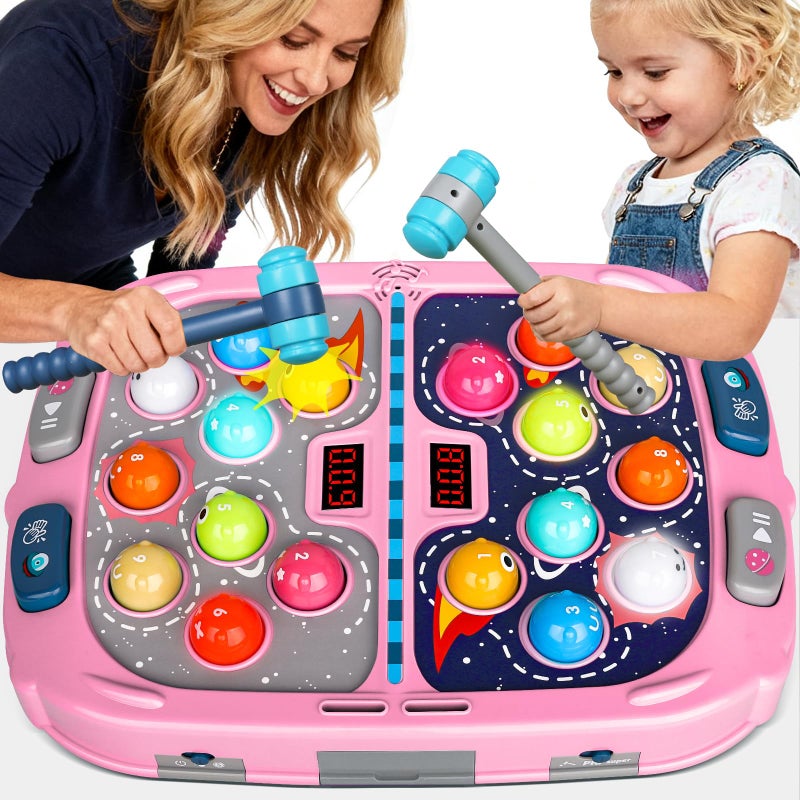 TooLion 2Player Whack Game Mole Toys for Age 312 Kids2 Hammers3 Modes with Sound LightSafe Educational Pounding ToyBirthday for 3 4 5 6 Year Old Boys GirlsPink - Image 3