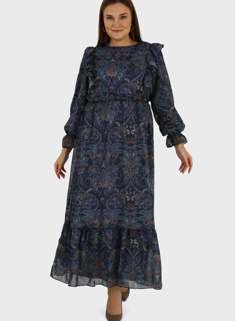 Alia by modanisa Floral Print Ruffled Dress
