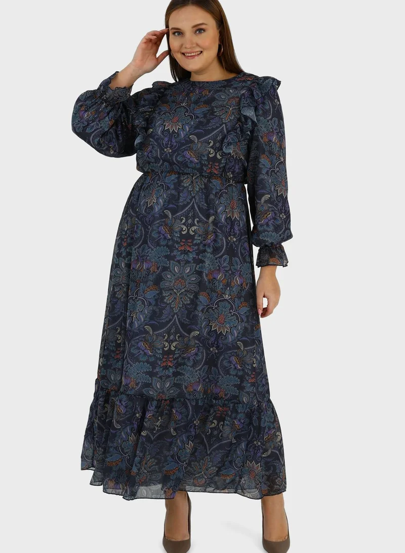 Alia by modanisa Floral Print Ruffled Dress