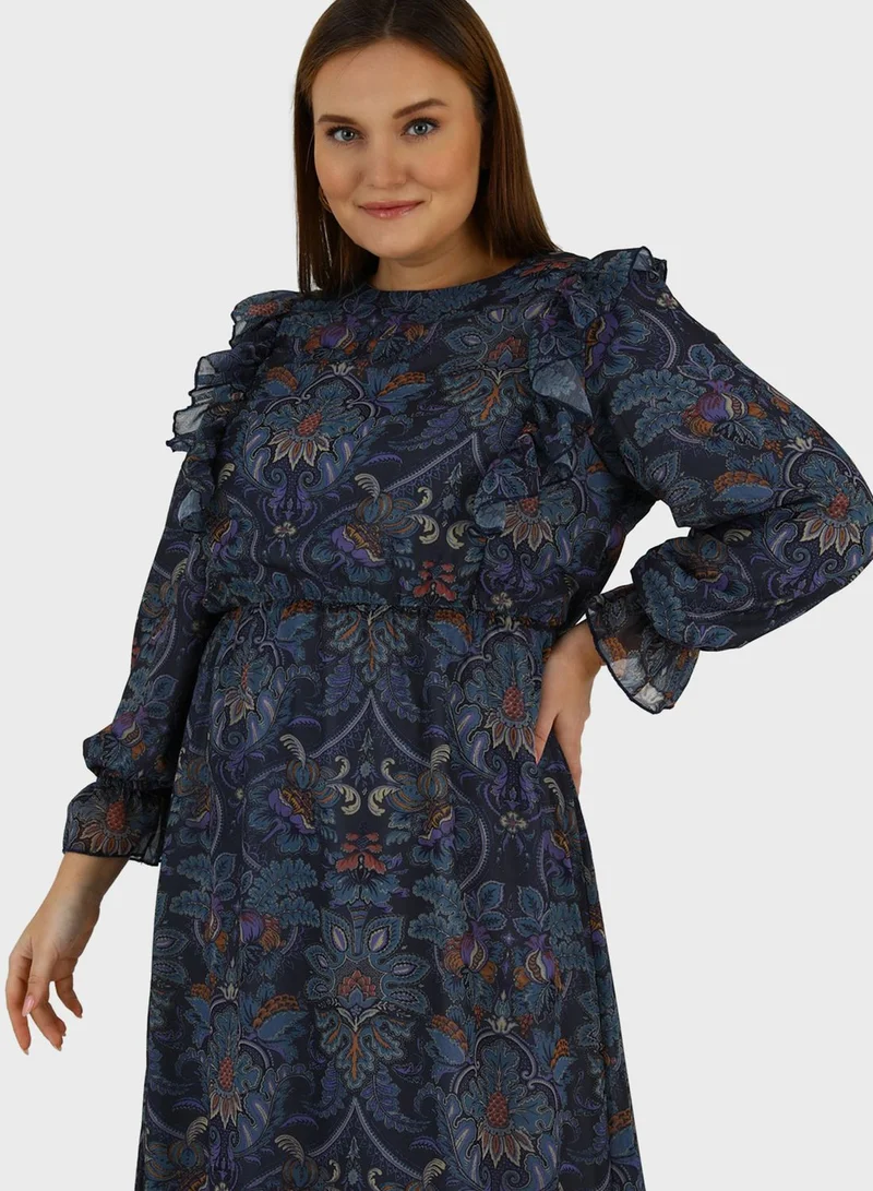 Alia by modanisa Floral Print Ruffled Dress