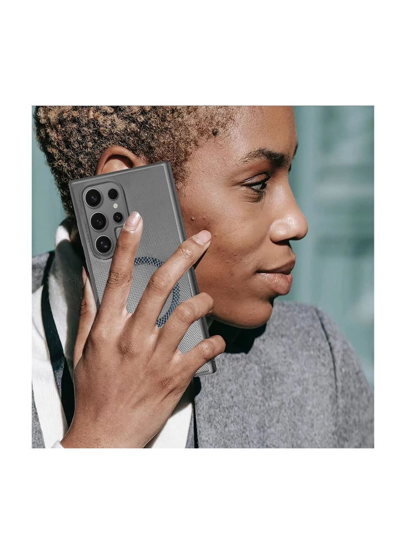 Wtech Samsung Galaxy S25 Ultra 5G 2025 Support Wireless Charging Magnetic Cover Texture PU Leather  Phone Case Cover  (MCMPMN) - Grey - Image 3