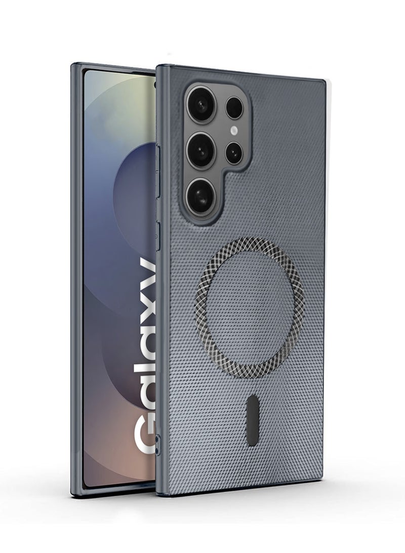 Wtech Samsung Galaxy S25 Ultra 5G 2025 Support Wireless Charging Magnetic Cover Texture PU Leather  Phone Case Cover  (MCMPMN) - Grey - Image 1