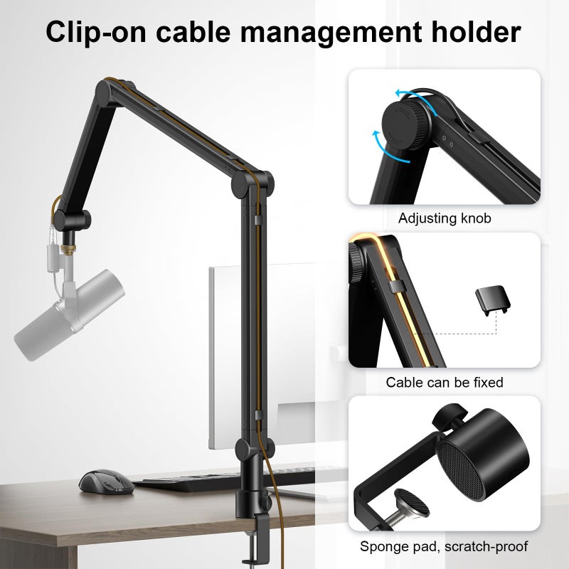 Aokeo Microphone Arm,Aokeo AK-49 Adjustable Compact Mic Suspension Boom Scissor Arm Stand For Blue Yeti,Snowball iCE, HyperX QuadCast,SoloCast,Elgato Wave,Etc - Image 4