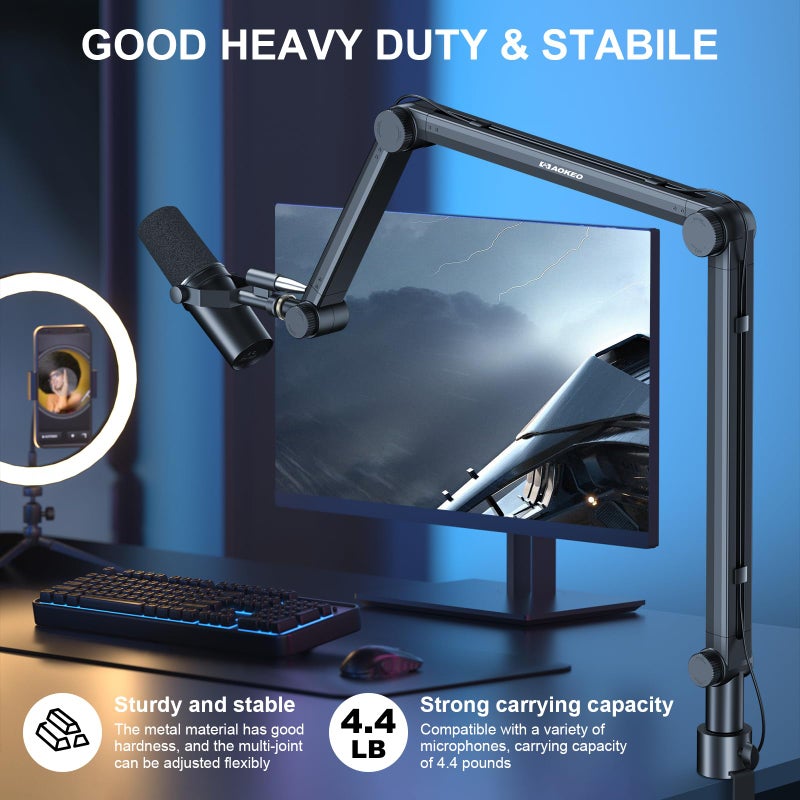 Aokeo Microphone Arm,Aokeo AK-49 Adjustable Compact Mic Suspension Boom Scissor Arm Stand For Blue Yeti,Snowball iCE, HyperX QuadCast,SoloCast,Elgato Wave,Etc - Image 5