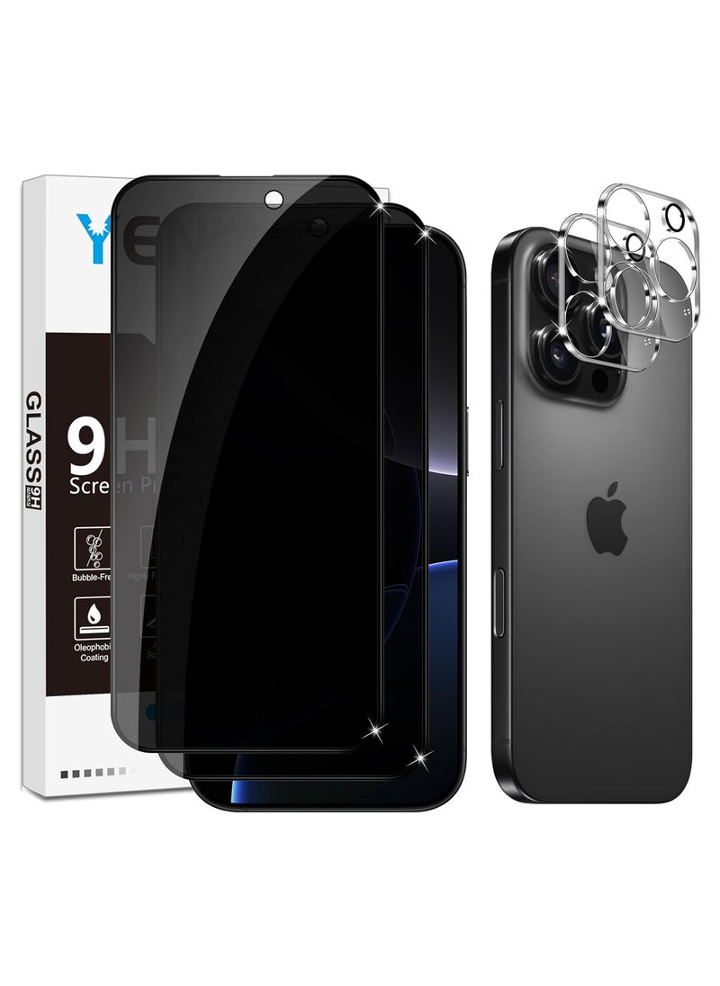 FARROBIZZ - Matte Privacy Screen Protector for iPhone 16 Pro for Tempered Glass, Pack of 2 Matte Privacy Screen and 2 Pieces Camera Protection, 9H Hardness Privacy Screen Protector Film Anti Spy Privacy - Image 1