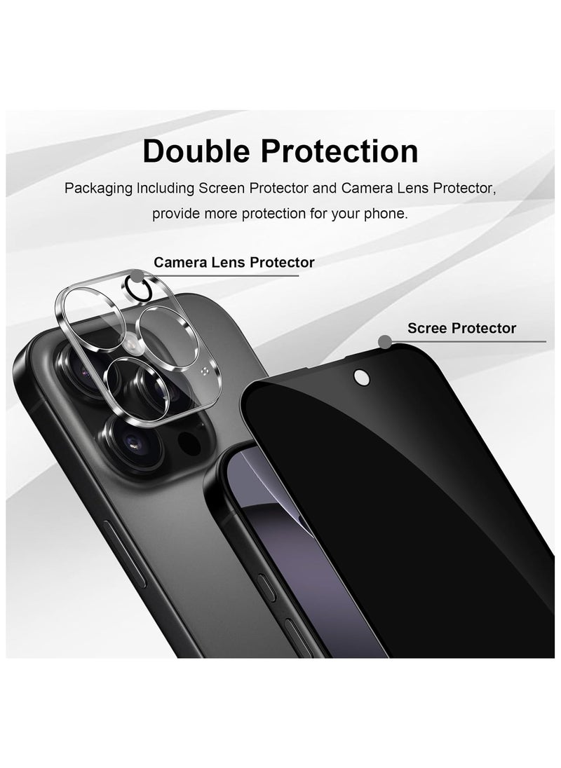FARROBIZZ - Matte Privacy Screen Protector for iPhone 16 Pro for Tempered Glass, Pack of 2 Matte Privacy Screen and 2 Pieces Camera Protection, 9H Hardness Privacy Screen Protector Film Anti Spy Privacy - Image 1