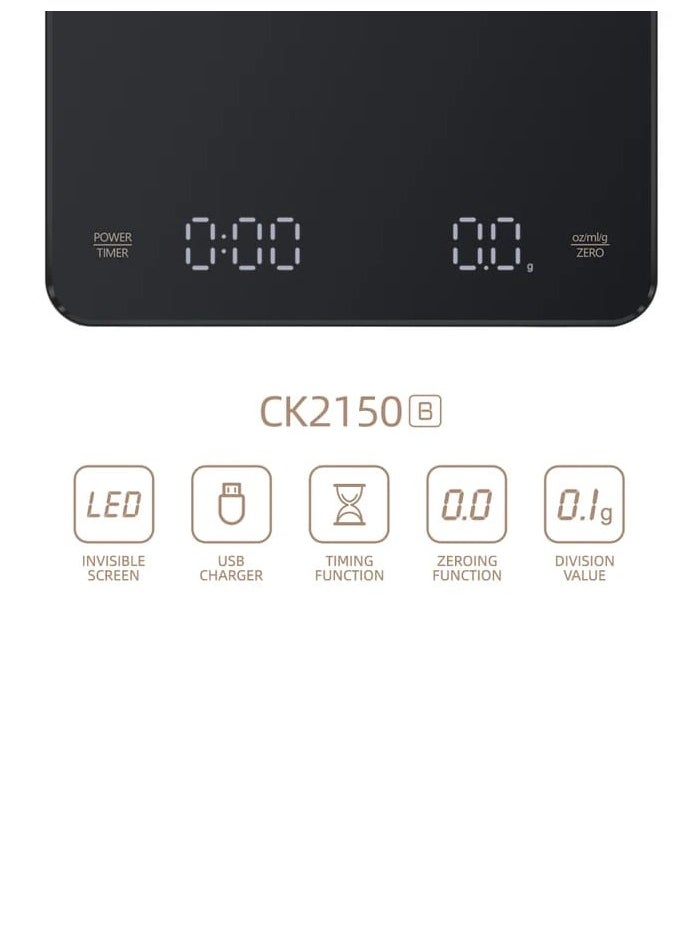 Liying Digital Coffee Scale with Timer, Rechargeable Coffee Scale for Pour Over and Drip Coffee, 3kg/0.1g Digital Espresso Scale with Tare Function