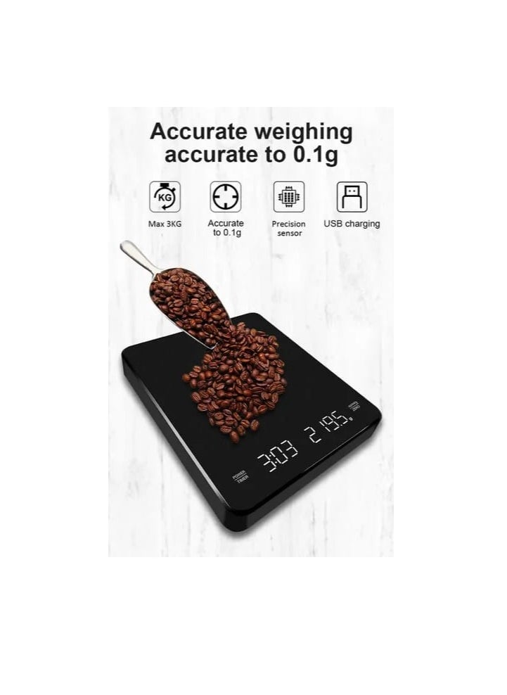Liying Digital Coffee Scale with Timer, Rechargeable Coffee Scale for Pour Over and Drip Coffee, 3kg/0.1g Digital Espresso Scale with Tare Function