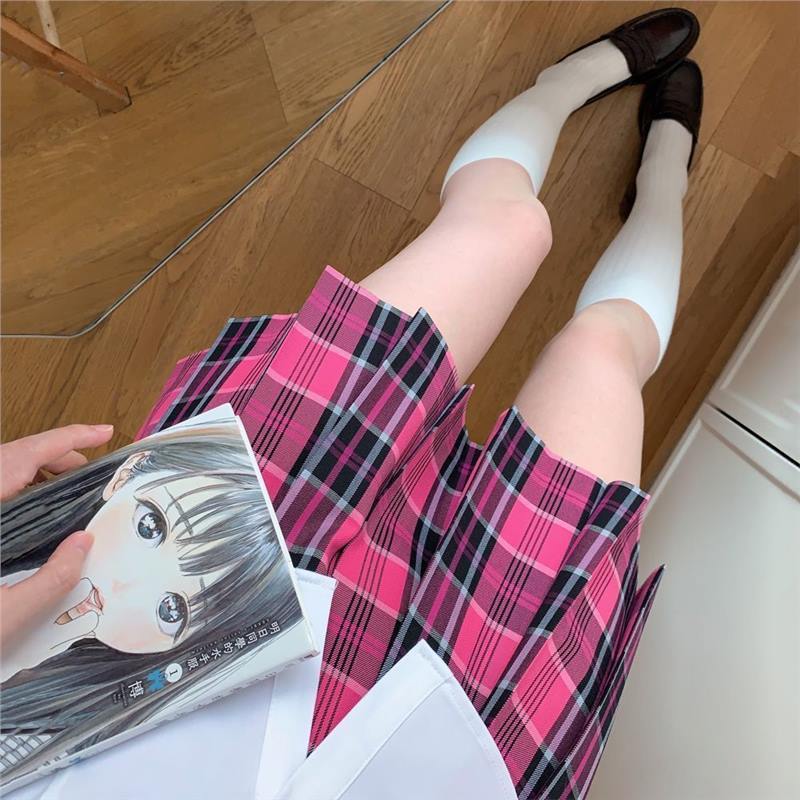 Xiao mei/original spring and summer school supply jk plaid skirt student a-line skirt academic style rose pleated skirt Small rose 42cm wheel pleats