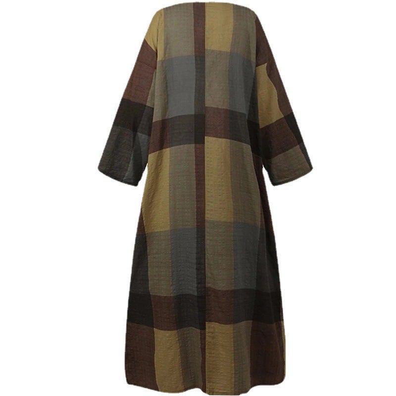 Vintage Ethnic Cotton-Linen Print Dress Long Sleeve Loose Flared 2026 - Image 5