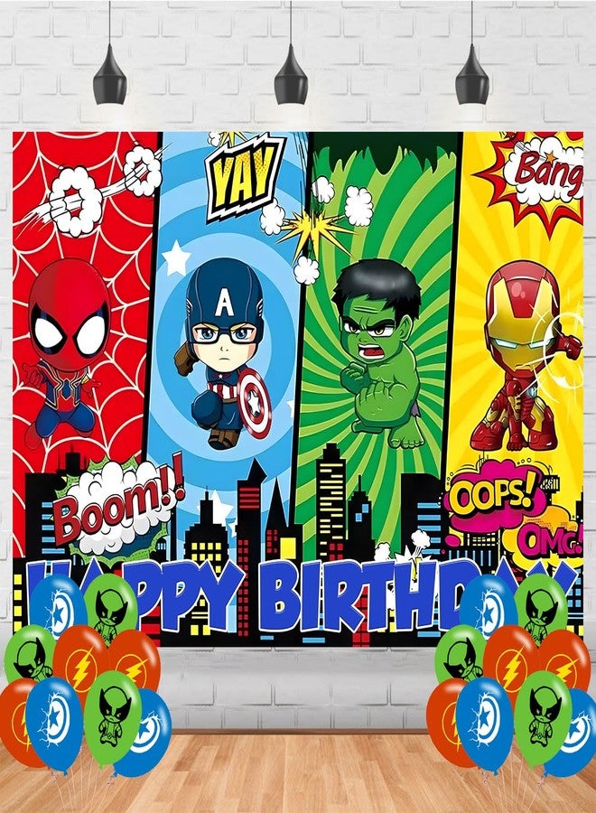 PINUO Super Hero Birthday Party Supplies Backdrop 5x3 Cartoon Hero Boys Kids Happy Birthday Background Photography City HeroParty Decorations Banner Photo Booth Props - Image 2