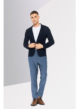 EMPORIO ARMANI Men Regular Fit Textured Semi-Formal Blazer, Navy  - Image 3