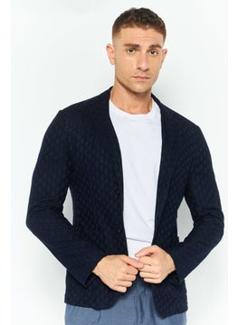 EMPORIO ARMANI Men Regular Fit Textured Semi-Formal Blazer, Navy  - Image 1