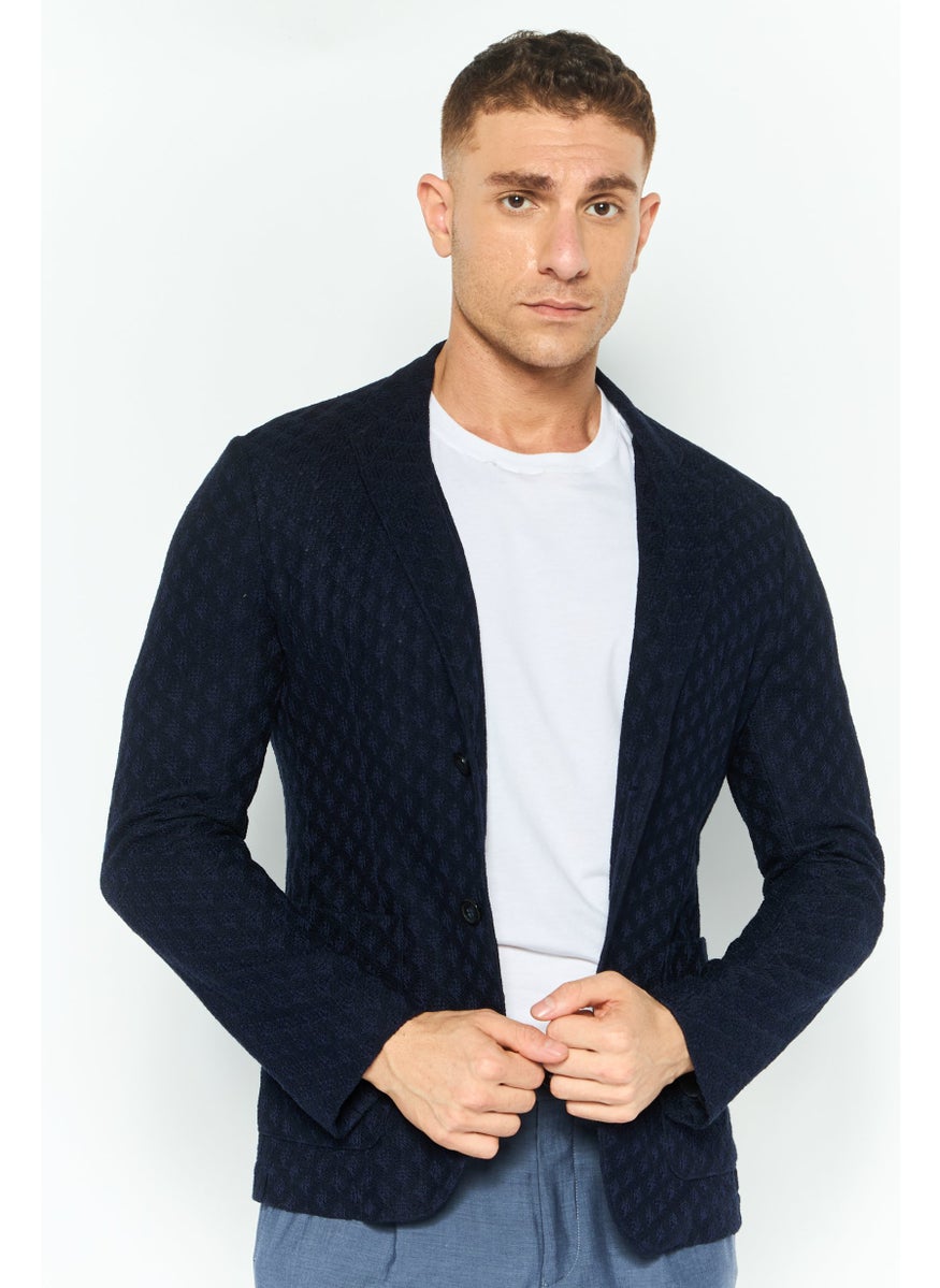 EMPORIO ARMANI Men Regular Fit Textured Semi-Formal Blazer, Navy  - Image 1