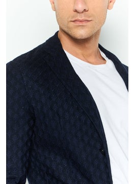 EMPORIO ARMANI Men Regular Fit Textured Semi-Formal Blazer, Navy  - Image 2