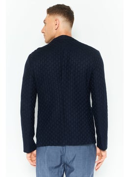 EMPORIO ARMANI Men Regular Fit Textured Semi-Formal Blazer, Navy  - Image 4