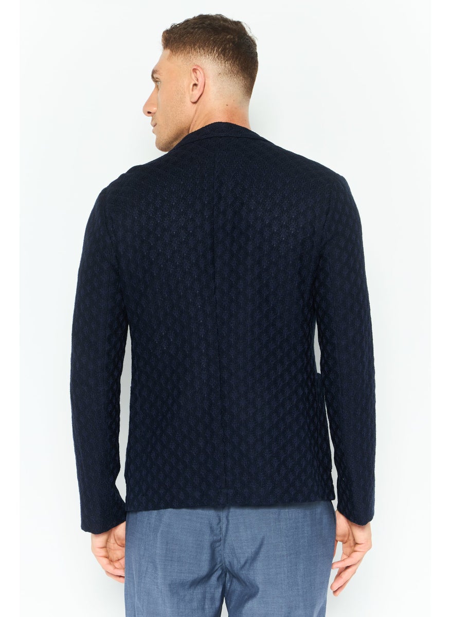 EMPORIO ARMANI Men Regular Fit Textured Semi-Formal Blazer, Navy  - Image 4