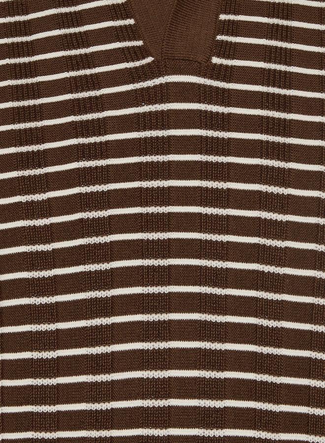 Iconic Men Short Sleeves Striped Johnny Collar Polo T-shirt - Image 2