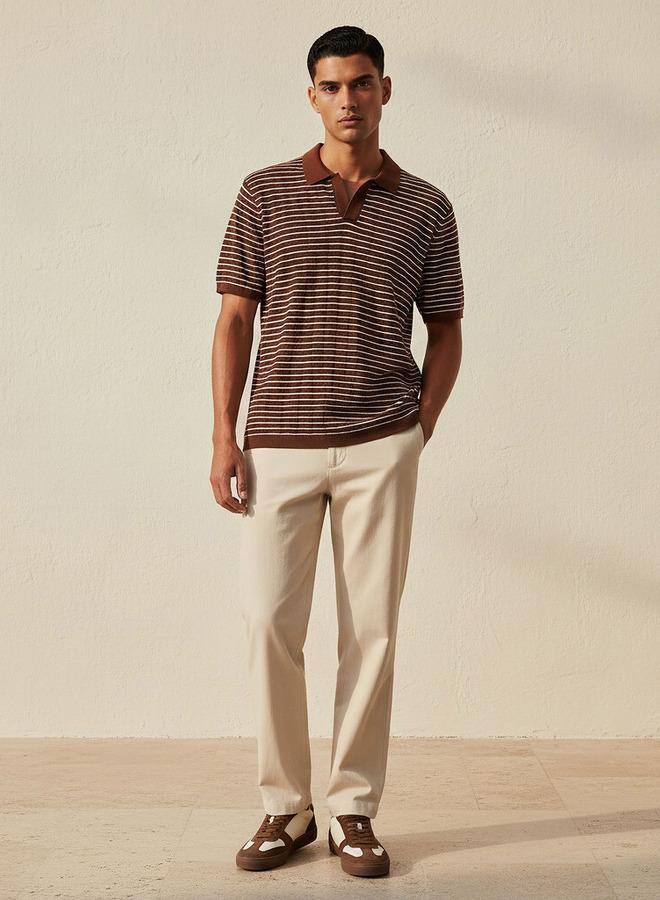 Iconic Men Short Sleeves Striped Johnny Collar Polo T-shirt - Image 3