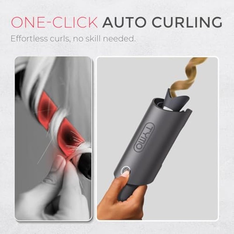 TYMO Automatic Rotating Curling Iron - TYMO CURLPRO Beach Waves Curling Wand, Portable Hair Curler, 500 Million Ionic, Dual Voltage & Lightweight for Travel, Ceramic Coating, 1 Inch, Metallic Gray - Image 2