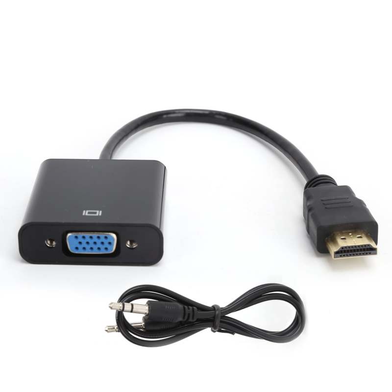 Hdmi To Vga Converter: Black 1080P Full Hd - 3.5Mm Audio Cable Plug-And-Play Display Adapter For Home Offices Classrooms Entertainment Centers - Image 1