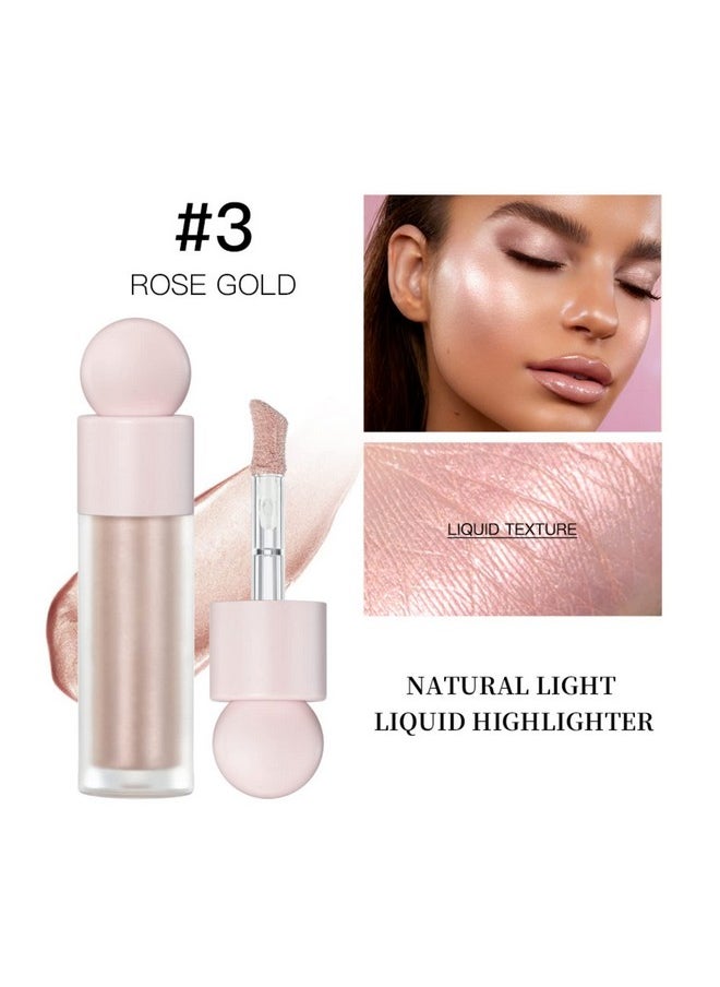 HOCOSSY هايلايتر سائل توهج طبيعي للوجه والجسم مقاوم للماء مرطب م lumينيزر سائل خفيف لتألق طويل الأمد قلم هايلايتر بشكل كونتوري سهل الاستخدام مع تطبيق إسفنجي ( 3 روز غولد)  - Image 3
