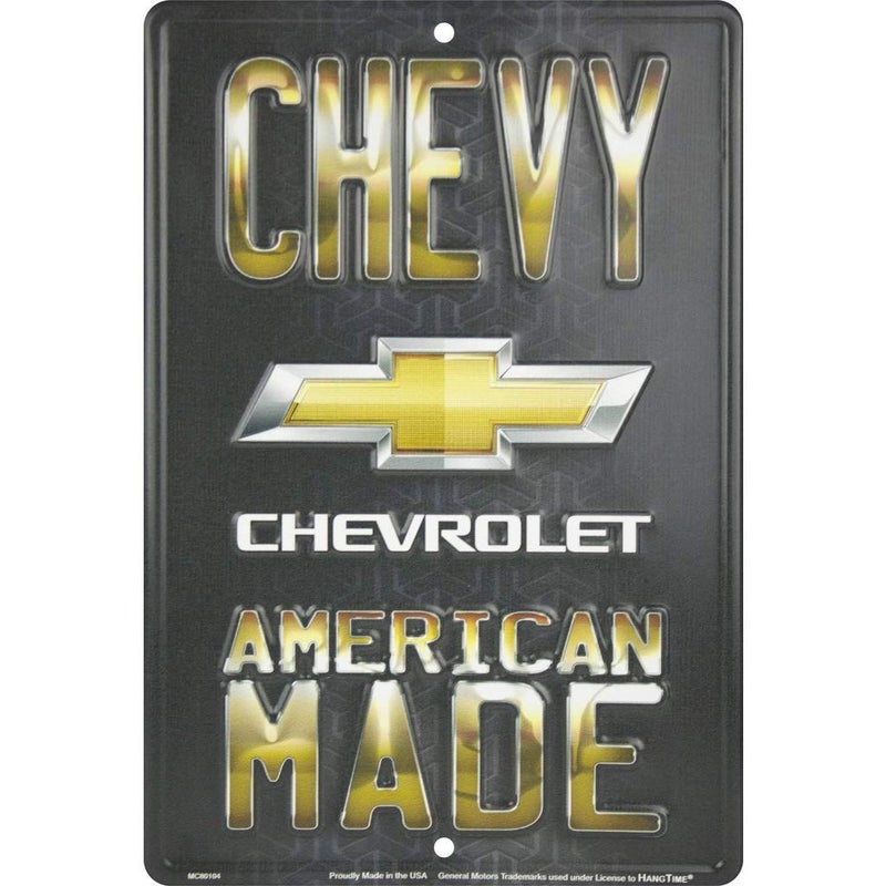 HangTime Chevy American Made Garage Sign 8 by 12 Inches Vintage Chevrolet Automotive Metal Wall Art Cool Stuff for Your Room