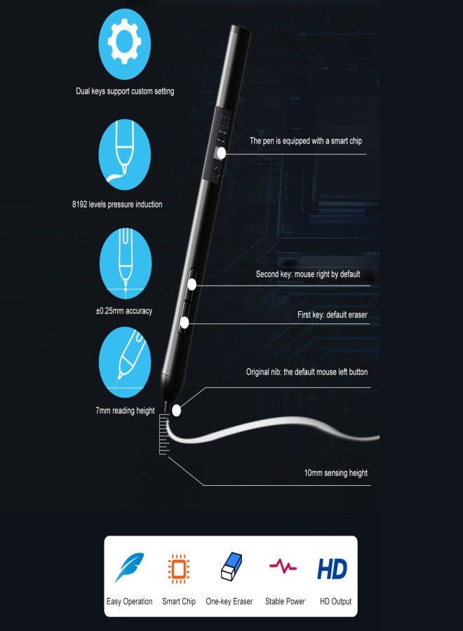 WP9622 Wireless Graphics Drawing Tablet 8192 Pressure-Sensitivity 5 Customizable Hot Keys 8'' Digital Pen Drawing Board for PC/Phone/Tablet Online Teaching Painting BT&2.4G Wireless Connection - Image 4