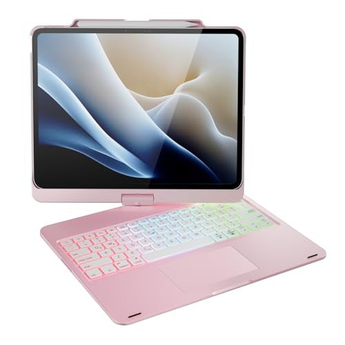 doqo Keyboard case for iPad Air 13 inch (M4/M3/M2),iPad Pro 13 (M5/M4),iPad Pro 12.9"(6th/5th/4th/3rd Gen) Case with Keyboard 360° Rotatable with Trackpad 7 Color Backlit Pencil Holder Rose - Image 1