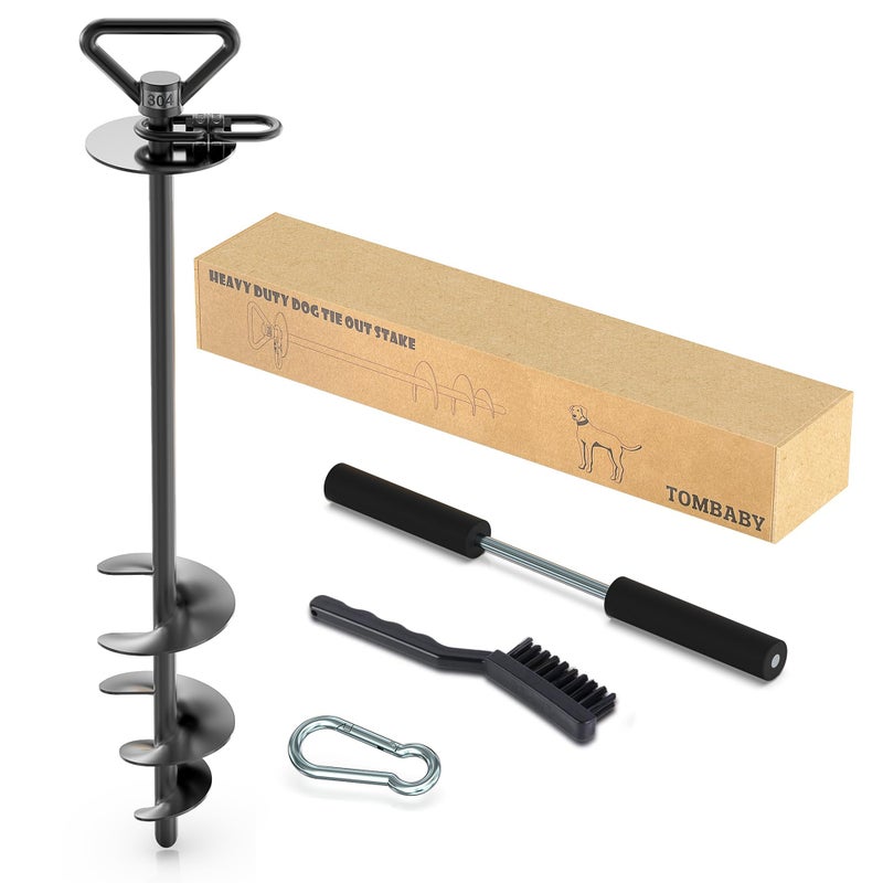 TOMBABY Heavy Duty Dog Tie Out Stake 304 Stainless Steel Dog Runner, Ground Anchor with 360Â° Swivel & Anti-Tangle,Use Any for to 210LBS Dogs- Dog Stakes for Outside Camping, Suitable for Any Dog Cable - Image 1