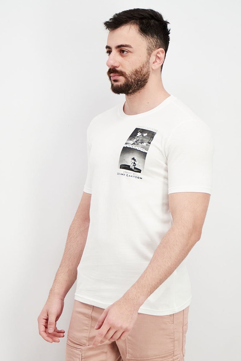 DIFUZED Men Crew Neck Short Sleeve Graphic Print T-shirt, White - Image 3