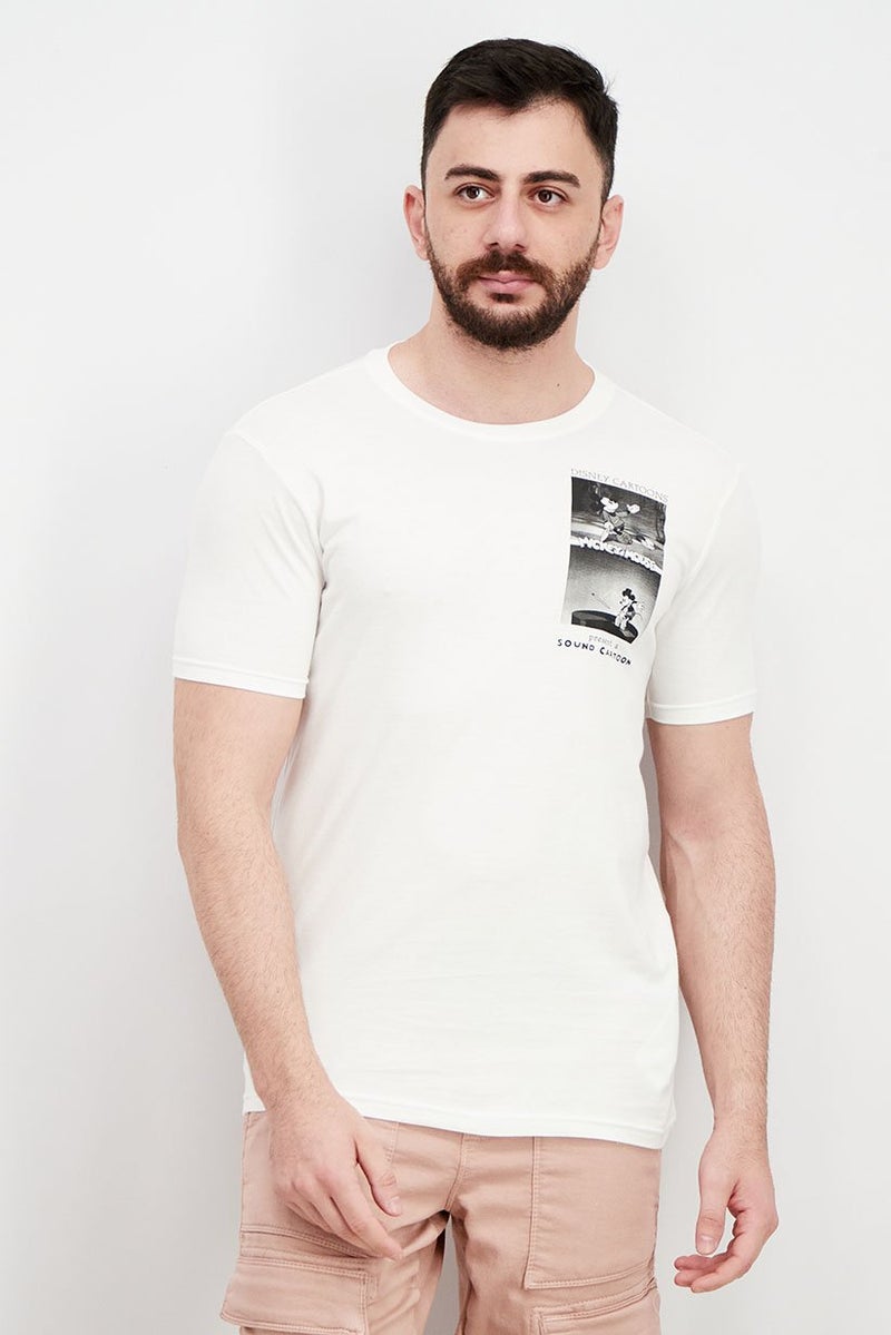 DIFUZED Men Crew Neck Short Sleeve Graphic Print T-shirt, White - Image 1