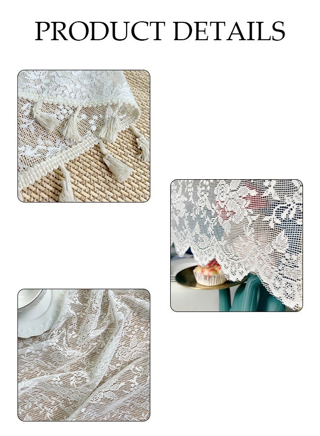 DUNISO مفرش طاولة دانتيل، غطاء خزانة التلفاز، مفرش طاولة قهوة مستطيل مضاد للغبار، مفرش طاولة دانتيل مع خيوط، غطاء طاولة جانبية منزلية، مقاوم للاهتراء ومقاوم للحرارة، يستخدم للحفلات، المطبخ، غرفة الطعام وزينة الزفاف، 60 * 180 سم - Image 3