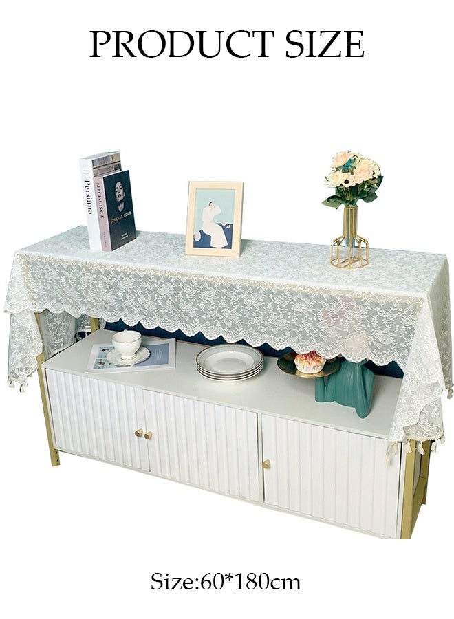 DUNISO مفرش طاولة دانتيل، غطاء خزانة التلفاز، مفرش طاولة قهوة مستطيل مضاد للغبار، مفرش طاولة دانتيل مع خيوط، غطاء طاولة جانبية منزلية، مقاوم للاهتراء ومقاوم للحرارة، يستخدم للحفلات، المطبخ، غرفة الطعام وزينة الزفاف، 60 * 180 سم - Image 2