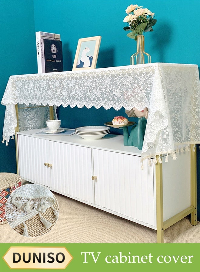 DUNISO مفرش طاولة دانتيل، غطاء خزانة التلفاز، مفرش طاولة قهوة مستطيل مضاد للغبار، مفرش طاولة دانتيل مع خيوط، غطاء طاولة جانبية منزلية، مقاوم للاهتراء ومقاوم للحرارة، يستخدم للحفلات، المطبخ، غرفة الطعام وزينة الزفاف، 60 * 180 سم - Image 1