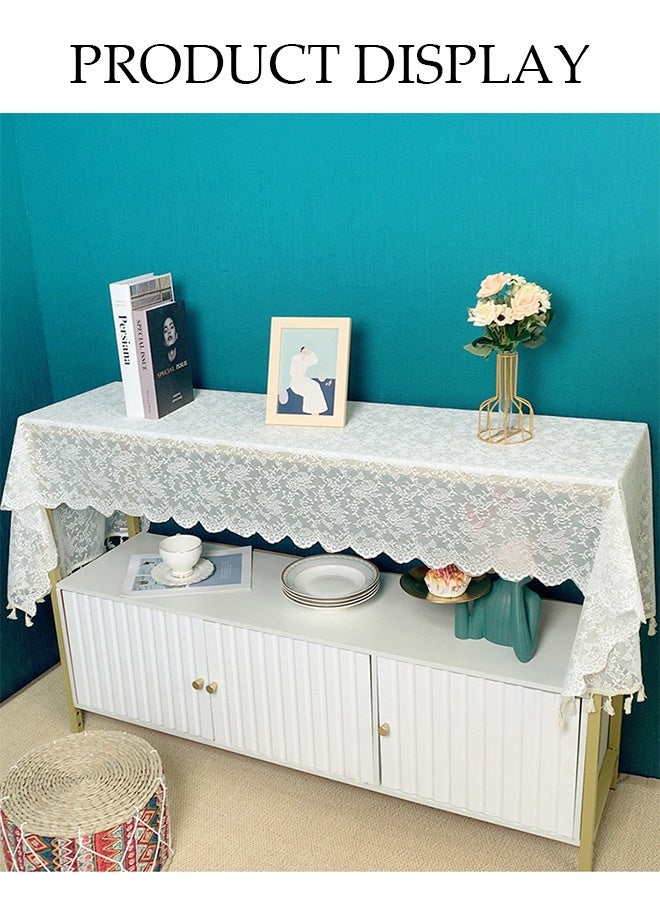 DUNISO مفرش طاولة دانتيل، غطاء خزانة التلفاز، مفرش طاولة قهوة مستطيل مضاد للغبار، مفرش طاولة دانتيل مع خيوط، غطاء طاولة جانبية منزلية، مقاوم للاهتراء ومقاوم للحرارة، يستخدم للحفلات، المطبخ، غرفة الطعام وزينة الزفاف، 60 * 180 سم - Image 4