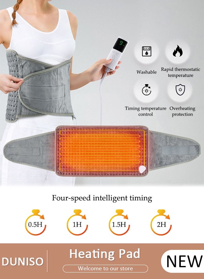 DUNISO وسادة تدفئة كهربائية للظهر، حزام خصر مدفأ لتخفيف آلام الظهر والتشنجات، 9 خيارات لدرجة الحرارة، 4 إعدادات للمؤقت، لتشنجات وسادة تدفئة الظهر والخصر وأسفل الظهر - Image 1