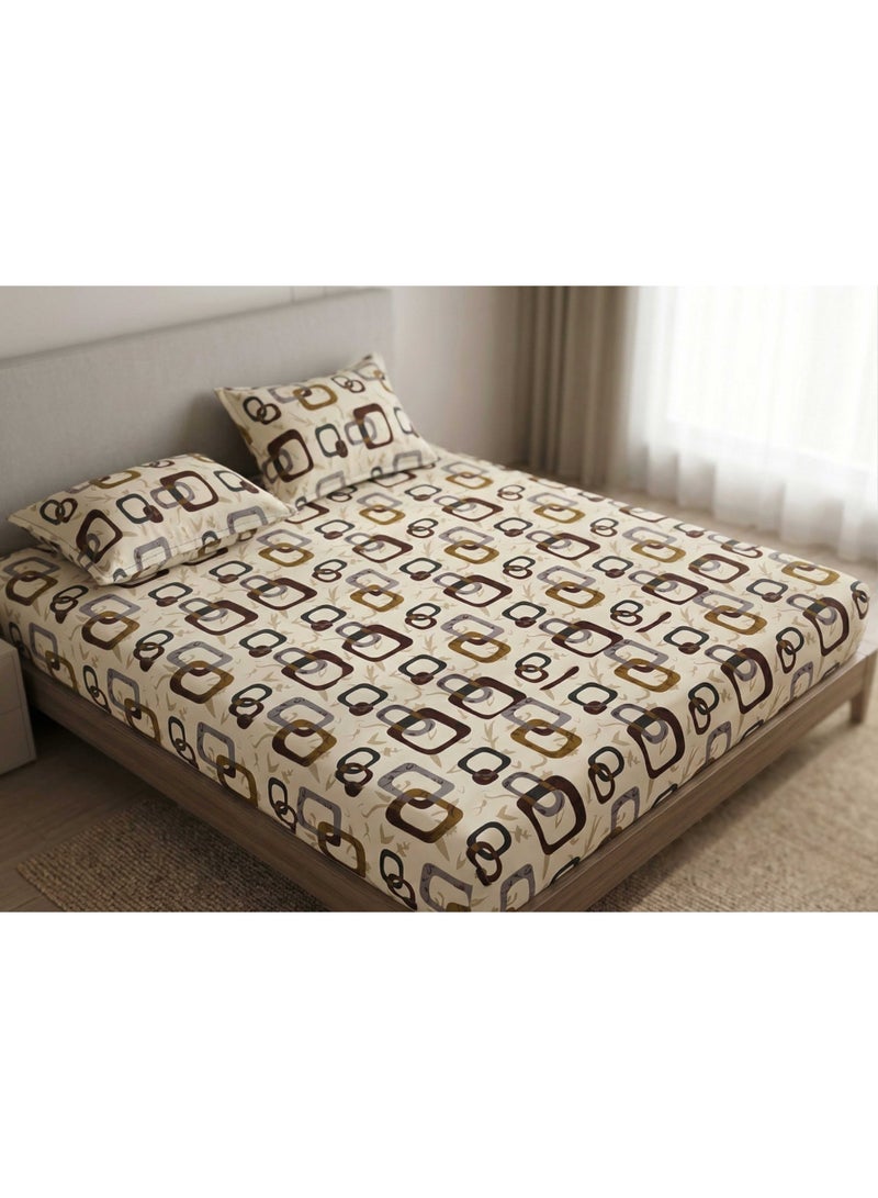 3D Printed King Size Bedsheet Set – 260×240 cm with 2 Pillow Cases (50×75 cm) cream Color with Geometric Design – Soft & Durable Fabric - Image 2