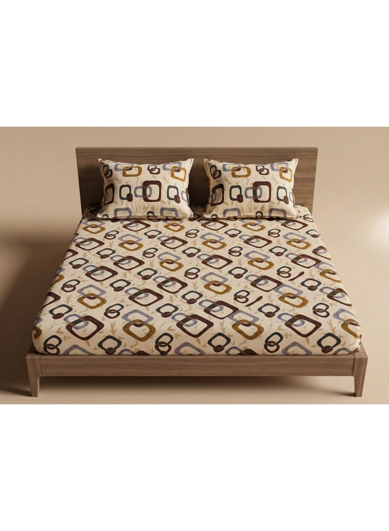 3D Printed King Size Bedsheet Set – 260×240 cm with 2 Pillow Cases (50×75 cm) cream Color with Geometric Design – Soft & Durable Fabric - Image 4