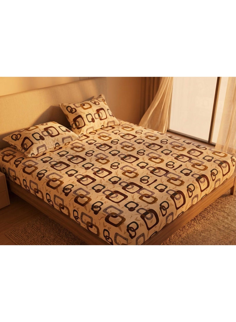 3D Printed King Size Bedsheet Set – 260×240 cm with 2 Pillow Cases (50×75 cm) cream Color with Geometric Design – Soft & Durable Fabric - Image 5