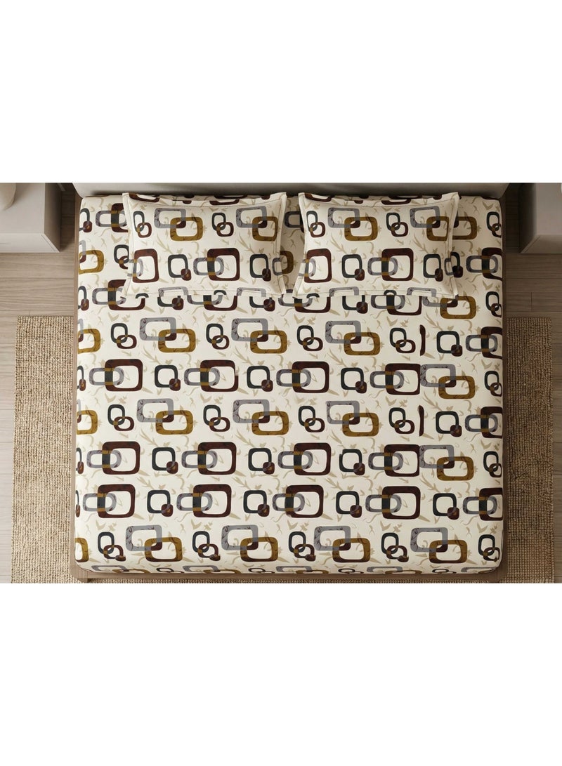 3D Printed King Size Bedsheet Set – 260×240 cm with 2 Pillow Cases (50×75 cm) cream Color with Geometric Design – Soft & Durable Fabric - Image 1