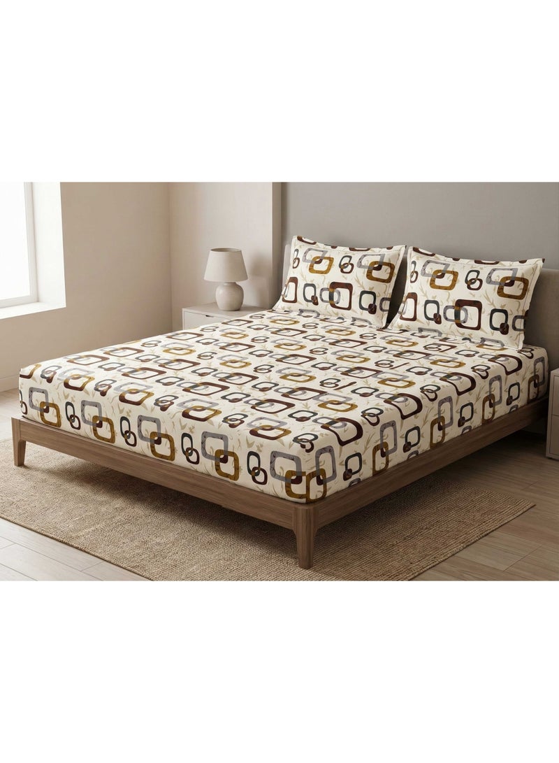 3D Printed King Size Bedsheet Set – 260×240 cm with 2 Pillow Cases (50×75 cm) cream Color with Geometric Design – Soft & Durable Fabric - Image 3