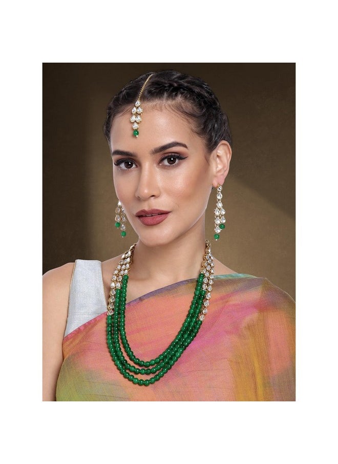 Aheli - Classy Bollywood Party Wedding Kundan And Maroon Colour Beads Necklace Earrings With Maang Tikka Set Indian Traditional Ethnic Fashion Jewelry For Women - Image 1