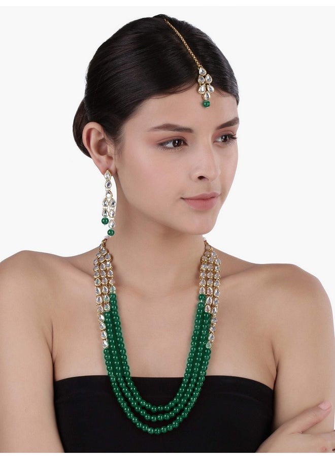 Aheli - Classy Bollywood Party Wedding Kundan And Maroon Colour Beads Necklace Earrings With Maang Tikka Set Indian Traditional Ethnic Fashion Jewelry For Women - Image 1