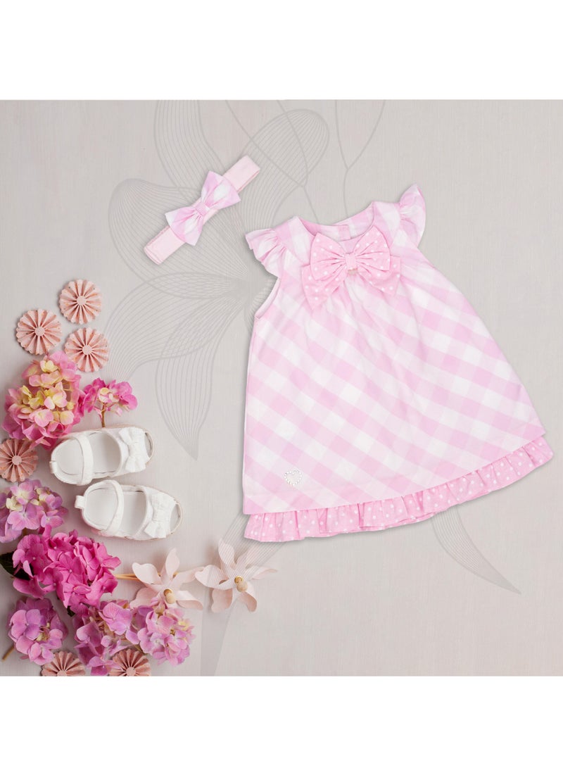 MOON 100% Cotton Dress With Headband 3-6MPink - Pink Gingham - Image 5