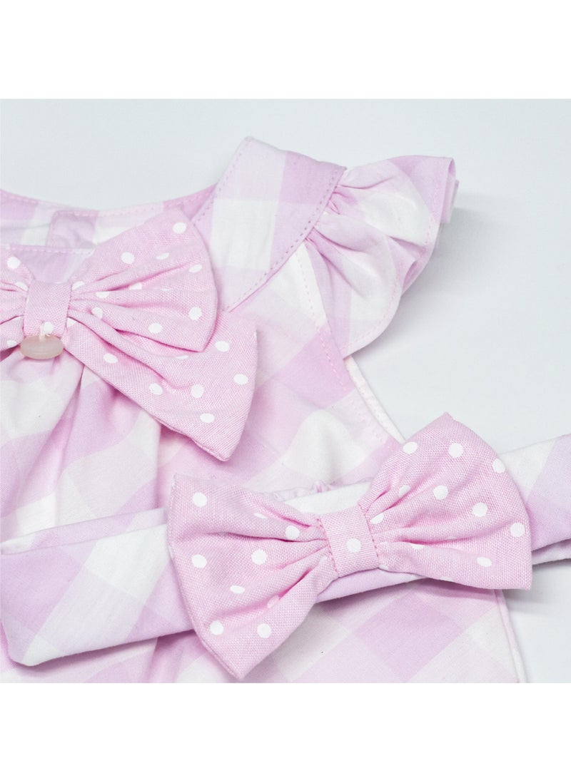 MOON 100% Cotton Dress With Headband 3-6MPink - Pink Gingham - Image 4