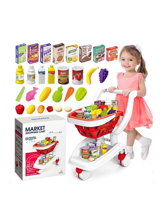 Toyland عربة تسوق الأطفال – مجموعة ألعاب 35 قطعة مع ملحقات الطعام – لعبة دفع للأطفال الصغار والأولاد/البنات - Image 1